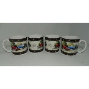 Burton + Burton Open Road Coffee Mugs 2005 Set of 4 Antique Race Cars